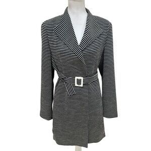 Doncaster Black/cream Striped pattern longline Blazer matching Belt Italy sz 10